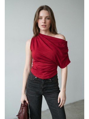 Madmext Bordo Tek Omuz Modern Kesim Şık Kadın Bluz MG2669