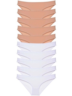 MTM My The Mall Giyim 10 Adet Süper Eko Set Likralı Kadın Slip Külot Ten Beyaz