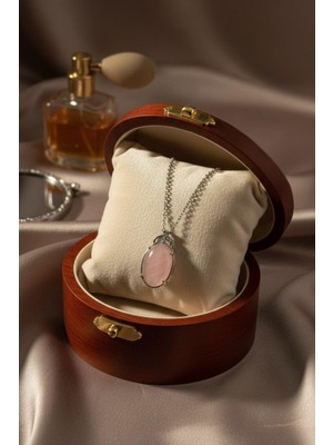 Dünya Doğal Taş Pembe Kuvars Taşı Kolye