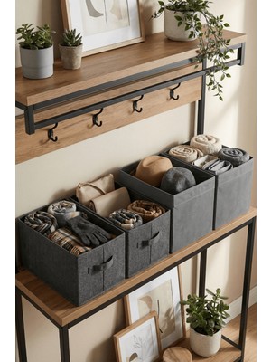 Luxway Home 2 Adet Antrasit Kapaksız Kutu ve 2 Adet Antrasit Dikdörtgen Dolap Içi Düzenleyici Modern Ev Seti