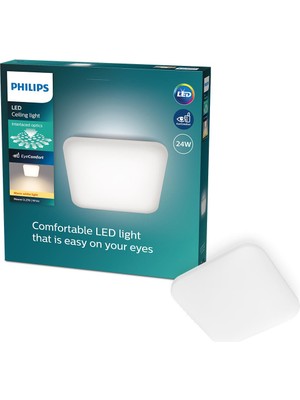 Philips Mauve Kare Tavan Lambası 24W 2700K Sarı Işık