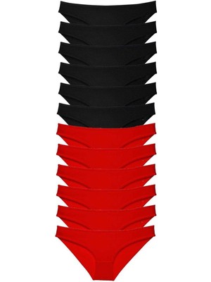 MTM My The Mall Giyim 12 Adet Süper Eko Set Likralı Kadın Slip Külot Siyah Kırmızı