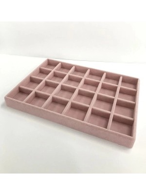 Megass Dekor Varşova Model Süet Kumaş Pembe Renk 24/34 24 Bölmeli Takı Tablası