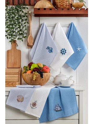 İhvan Online 6lı Denizci Nakışlı Mutfak Kurulama Bezi - Çeyizlik Mutfak Havlu Seti - 40X60 cm - (Rbk)