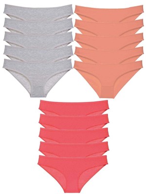 MTM My The Mall Giyim 15 Adet Süper Eko Set Likralı Kadın Slip Külot Gri Pudra Fuşya