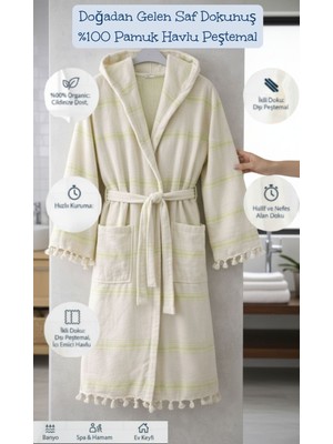 DNRYSL %100 Pamuk Havlu Peştemal Bornoz, Kapüşonlu Yumuşak, Hafif ve Hızlı Kuruma Banyo ve Plaj Bornozu