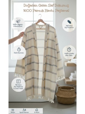 DNRYSL %100 Pamuk Havlu Peştemal Bornoz, Kapüşonlu Yumuşak, Hafif ve Hızlı Kuruma Banyo ve Plaj Bornozu