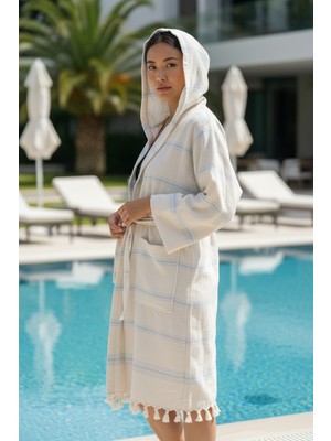 DNRYSL %100 Pamuk Havlu Peştemal Bornoz, Kapüşonlu Yumuşak, Hafif ve Hızlı Kuruma Banyo ve Plaj Bornozu