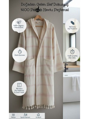 DNRYSL %100 Pamuk Havlu Peştemal Bornoz, Kapüşonlu Yumuşak, Hafif ve Hızlı Kuruma Banyo ve Plaj Bornozu