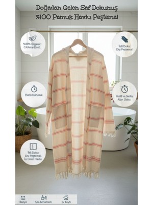 DNRYSL %100 Pamuk Havlu Peştemal Bornoz, Kapüşonlu Yumuşak, Hafif ve Hızlı Kuruma Banyo ve Plaj Bornozu