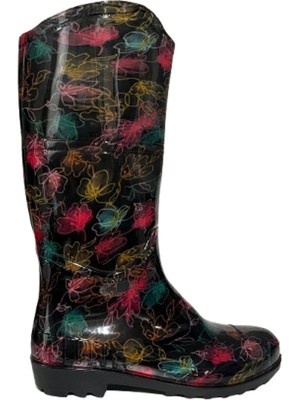 Emek Kadın Pembe-Sarı Desenli 35 cm Uzun Bahçe Yağmur Çizmesi EMK52108