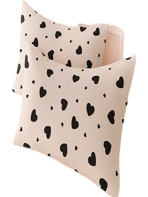 More Home Kapaklı Yastık Kılıfı (2 Adet) 50 x 70 cm Kalpli  Beyaz Siyah