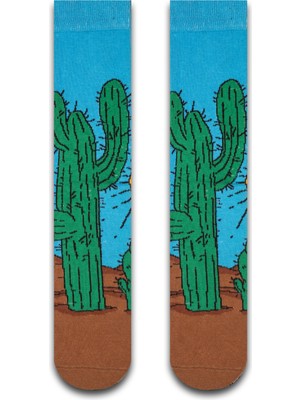 Neşeli Çoraplar Mavi Kaktüs Renkli Unisex Çorap