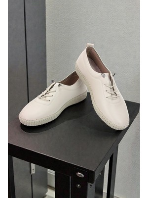 İhvan Online Kadın Deri Ortopedik Günlük Ayakkabı,  Esnek ve Yumuşak Tabanlı Hac Umre Ayakkabısı - Bej