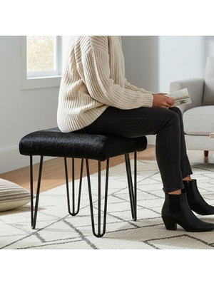 Ratemo Mobilya Siyah Peluş Kumaş Kare Puf – Modern & Şık Tasarım