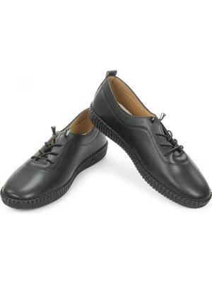 İhvan Online Kadın Deri Ortopedik Günlük Ayakkabı,  Esnek ve Yumuşak Tabanlı Hac Umre Ayakkabısı - Siyah