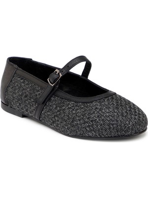 Tergan Siyah Deri-Tekstil Kadın Babet - K25I1BB68078-I46