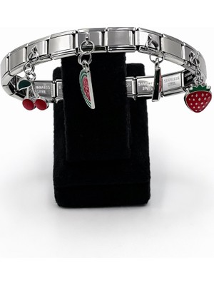 Pangu Meyve Figürlü Gümüş Renk Çelik Charm Bileklik