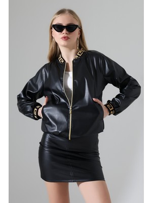 Lubiti Oversize Bomber Deri Ceket/kol ve Yaka Ribanalı Mont