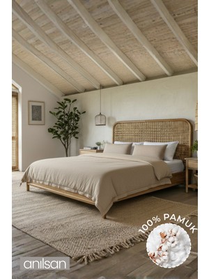 Anılsan Camelia King Düz Ranforce Nevresim Set- Bej %100