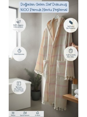 DNRYSL %100 Pamuk Havlu Peştemal Bornoz, Kapüşonlu Yumuşak, Hafif ve Hızlı Kuruma Banyo ve Plaj Bornozu