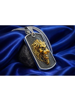 Aslan Figürlü Altın Gümüş Renk  Paslanmaz Çelik Erkek Kral Aslan  Kolye