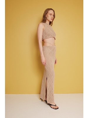 Nisan Triko Püskül Detaylı Etekli Triko Takım