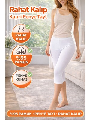 Rahat Kalıp Ağlı Kapri Beyaz Penye Tayt