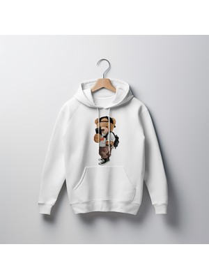 Teddy Ayıcık Baskılı Unisex Standart Fit Kapüşonlu Şardonlu Pamuklu Sweatshirt