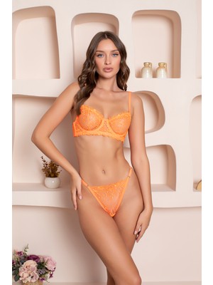 Arona Lingerie Çiçekli Brode Dantelli Desteksiz Sütyen Takımı B Kap A132