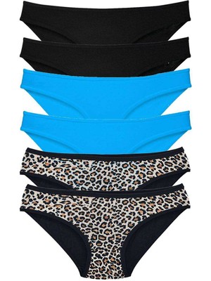 MTM My The Mall Giyim 6 Adet Likralı Kadın Slip Külot Leopar Siyah Mavi