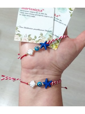 Funny Takı Iki Adet Lacivert Deniz Yıldızlı Istiridye ve Nazar Boncuklu Marteniçka Bileklik