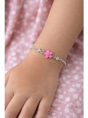 miraç gümüş takı atölyem 925 Ayar Gümüş Zirkon Taş Detaylı Mineli Çiçek Çocuk Bilekliği