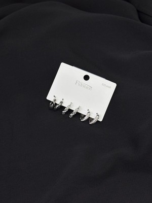 316L Çelik Gümüş Renk 6lı Set Küpe