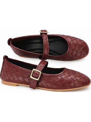 Cozi Company Kadın Babet Ayakkabı Klasik Örgü Deri Desenli ve Zarif Günlük Babet