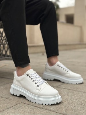 Xramburada 245 Beyaz Akıllı Lastik Bağcık Yüksek Siyah Taban Günlük Erkek Ayakkabı