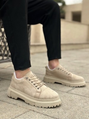 Xramburada 245 Krem Süet Akıllı Lastik Bağcık Yüksek Taban Günlük Erkek Ayakkabı