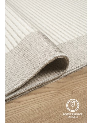 Krem Gri Bordürlü Sisal Halı – Pamuk Dokuma, Kaymaz Taban, Yıkanabilir