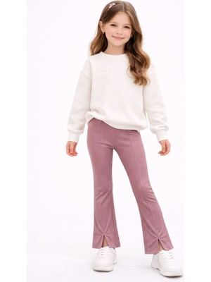 İncili Taşlı Yırtmaç Detaylı Kız Çocuk Tayt