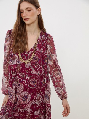 Lc Waikiki Yeni Sezon V Yaka Desenli Mini Elbise