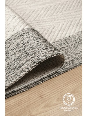 Antrasit Gri Bordürlü Sisal Halı – Pamuk Dokuma, Kaymaz Taban, Modern Tasarım