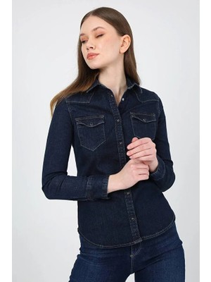 Twister Bg 812-04 Likralı Dar Kesim Kadın Kot Gömlek Lacivert