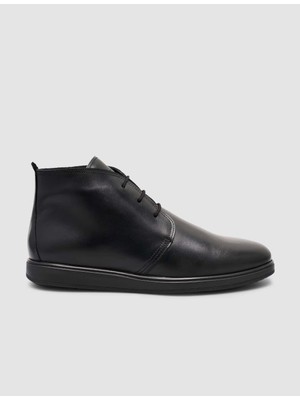 Cabani Hakiki Deri Siyah Bağcıklı Kışlık Erkek Günlük Bot