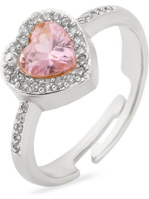 New Obsessions Paslanmaz Çelik Gümüş Renk Pembe Taşlı Sevgiliye Kalbim Yüzük