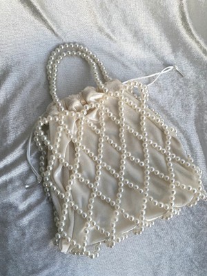 Inci Boncuklu Saten Büzgü Detaylı El Yapımı El Çantası