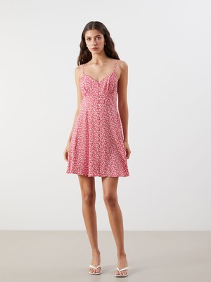 Lc Waikiki Yeni Sezon Çiçekli Belden Oturtmalı Modal Karışımlı Mini Elbise