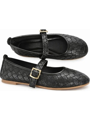 Cozi Company Kadın Babet Ayakkabı Klasik Örgü Deri Desenli ve Zarif Günlük Babet