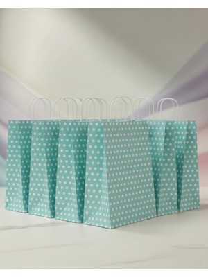 Aybaş Kağıtçılık 1.kalite 25X31 cm Büyük Boy ( 20 Adet ) Su Yeşili Beyaz Benekli Kraft Kağıt Çanta,hediye Paketi