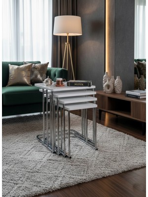 4'lü Tekerlekli Modern Zigon Sehpa