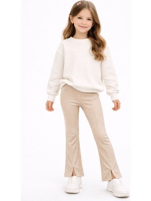 İncili Taşlı Yırtmaç Detaylı Kız Çocuk Tayt